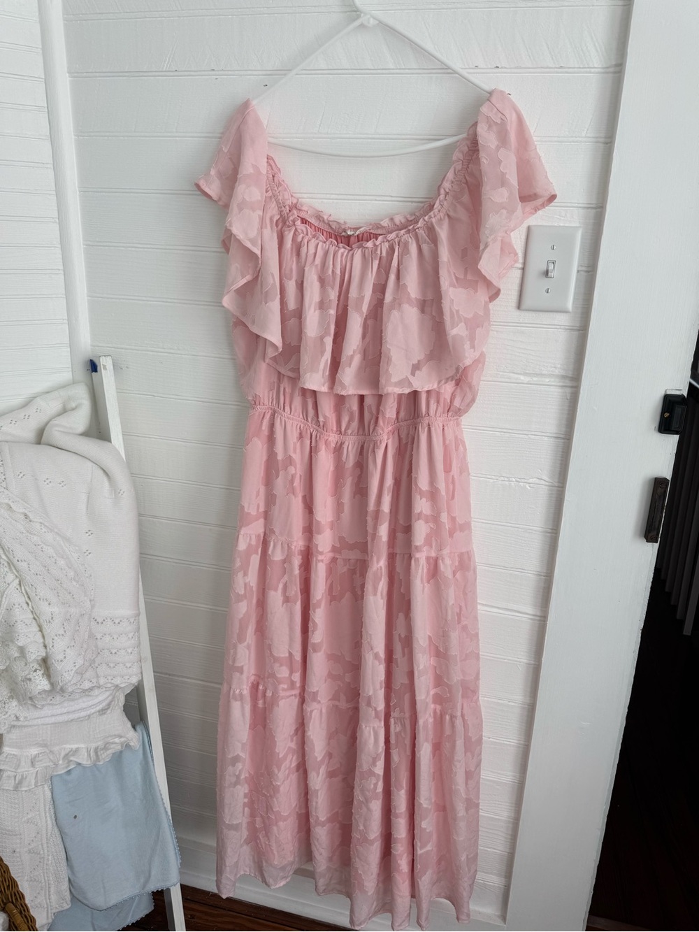 Women's Pink Ruffle Maxi Dress